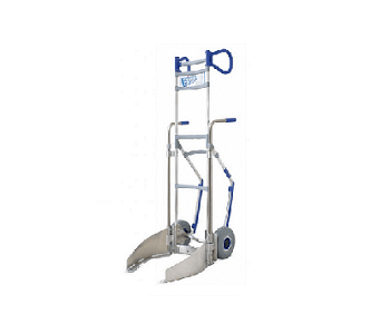 Vikbar handtruck med blå handtag och hjul